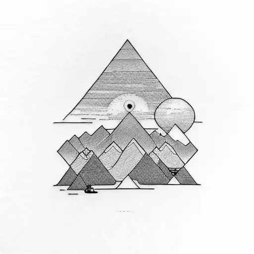 A Lineal Minimalist Tatto With A Sunset And Mountains To 10 Cm