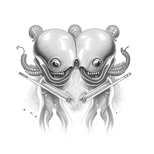 Twoa Aliens Both Smoking A Cigarette One Alien Is Also Liting The Cigarette On The Other Alien