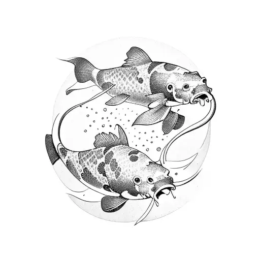 Two Koi Fish Turning In Cercle