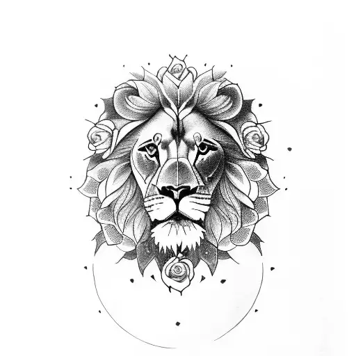Lion With Roses And Moon