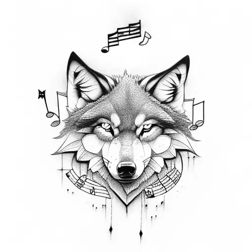 Graffiti-style Wolf Surrounded By Musical Notes