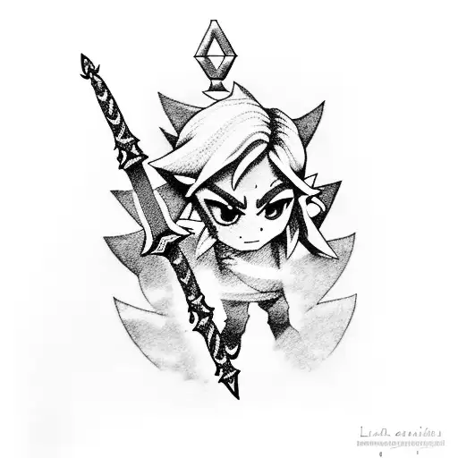 A Dotwork Portrait Of Link From The Legend Of Zelda Holding The Master Sword