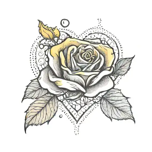 Fine Line Infiniti Heart Tattoo With Yellow Rose