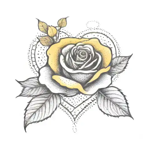 Fine Line Infiniti Heart Tattoo With Yellow Rose