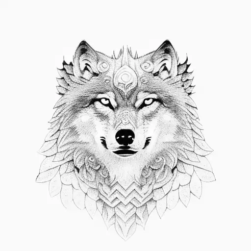 Wolf And Eagle In Dotwork Style