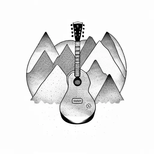A Guitar Surrounded By A Mountain Landscape