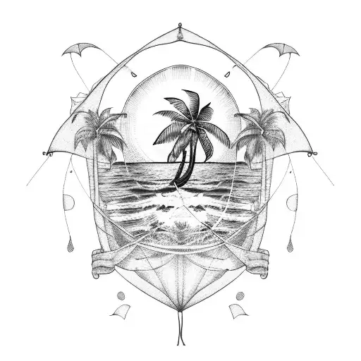 Tropical Sleeve With Palm Tree Sunset And Kite Surfer