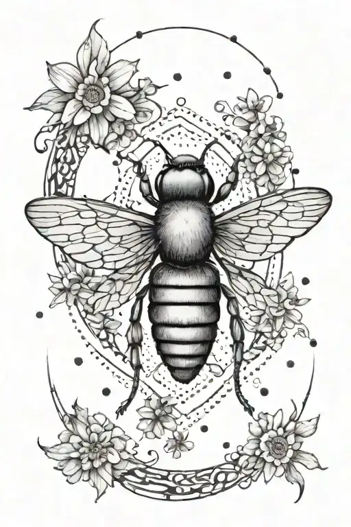 A Pisces Symbol Surrounded By Bees And Moths In A Symmetrical Pattern