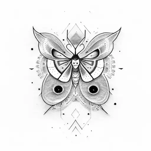 Half Black Inked Half Colorful Moth