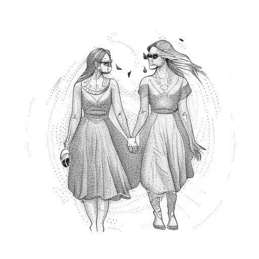 Two Women Holding Hands In Nature