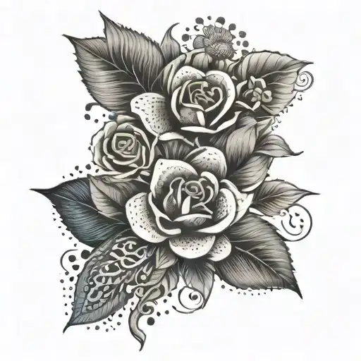 A Tattoo Of A Flower Bouquet Incorporating Symbols From Both Portuguese And Mexican Cultures