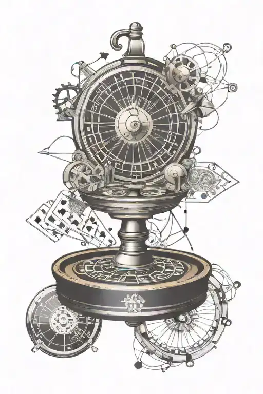 A Tattoo Featuring A Roulette Wheel And Physics Symbols Intertwined