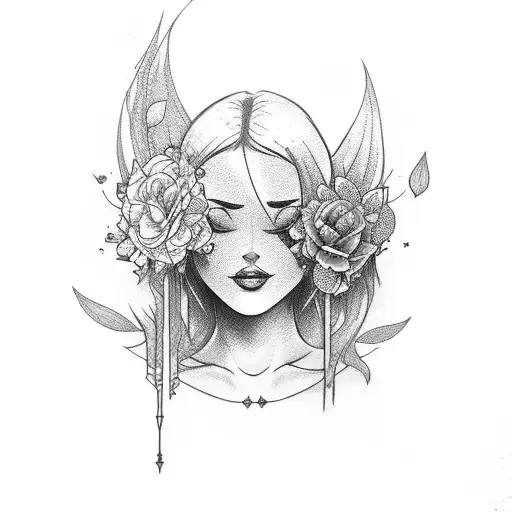 Lady With Dagger With Colored Flowers