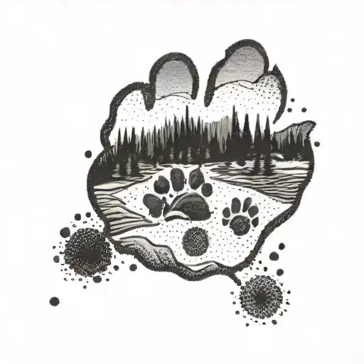A Minimalist Tattoo Of A Dog Paw Print On A Hiking Trail