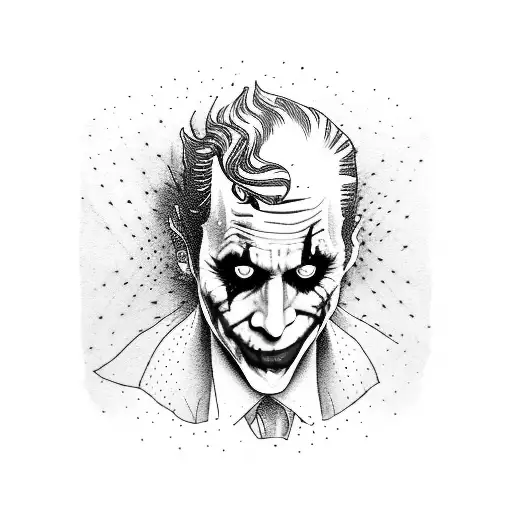 A Dotwork Portrait Of The Joker With A Film Reel Background