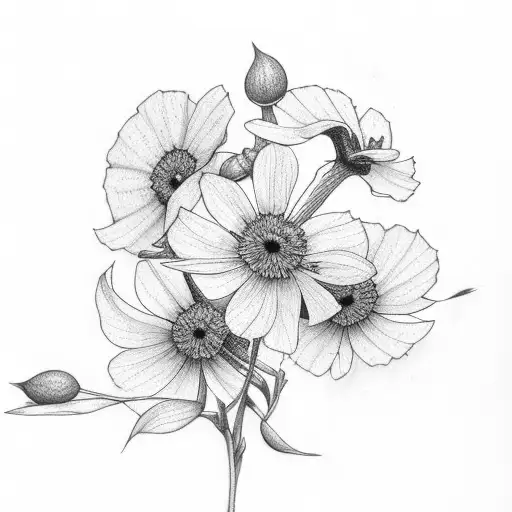 A Walnut Plant Growing Together With A Cosmos Flower Wide