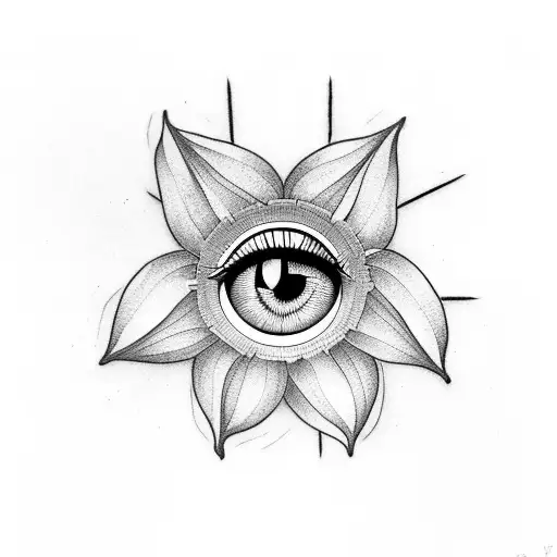 Flower With A Piramide With A Eye On Top Of It Black And White