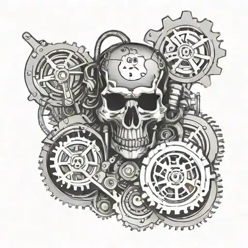 Mechanical Gears Forming The Shape Of A Motorcycle Engine With A Skull And Crossbones Motif
