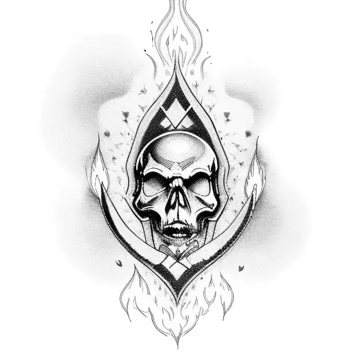 Electric Guitar Wilh Flame And Skull