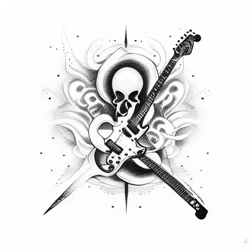 Electric Guitar With Flame And Skull