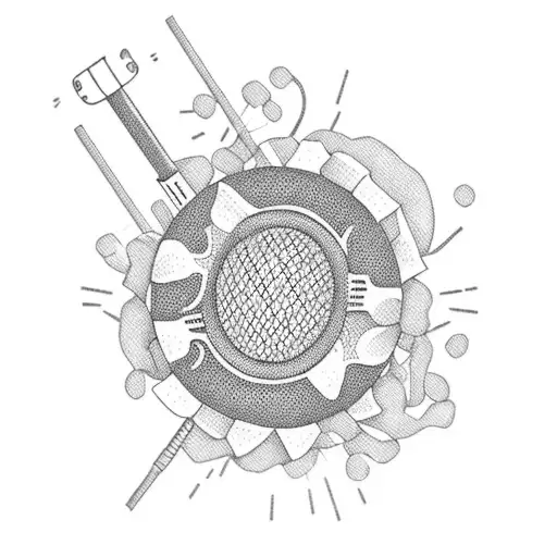 A Dotwork Tattoo Of A Microphone Surrounded By Intricate Floral Patterns