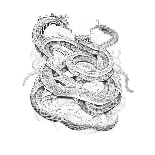 A Music Sheet With Intertwined Snakes And Dragons