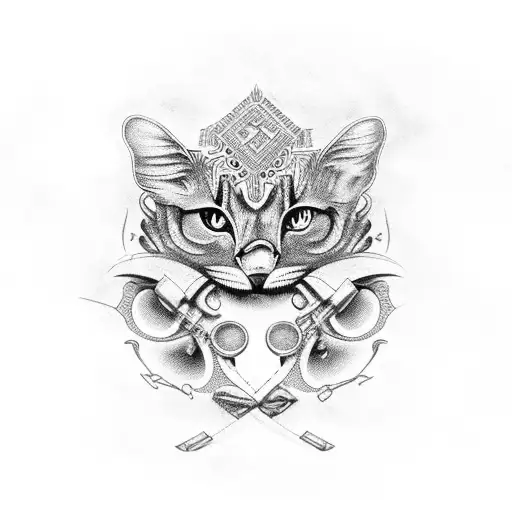 Vintage American Car Surrounded By Dotwork Patterns