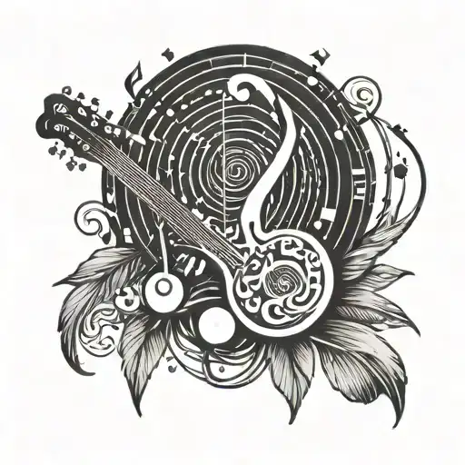 A Tattoo Design Incorporating Music Symbols And A Poetic Line In A Minimalist Style