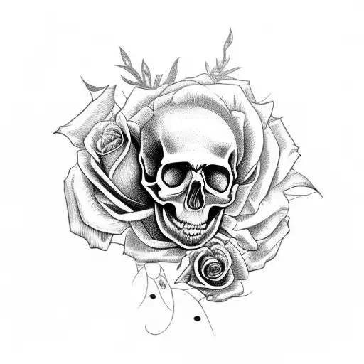Skull Surrounded My Roses On Forearm