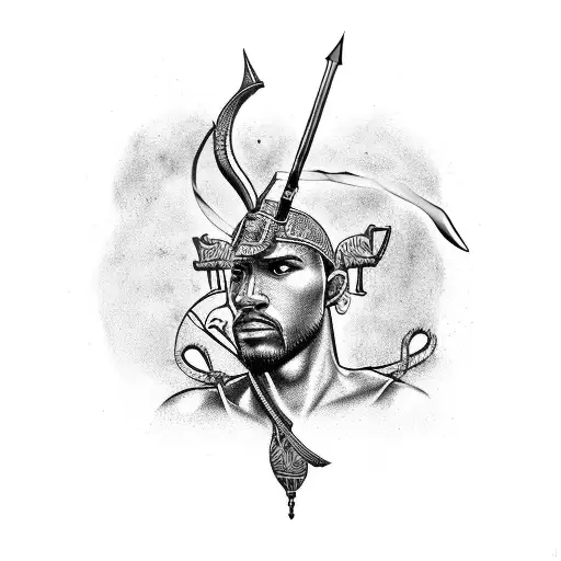 Create A Tattoo Of An Archer Surrounded By African Art Motifs In Dotwork Style