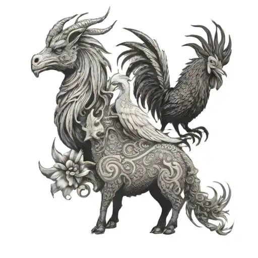 Dragon And Goat And Dog And Rooster Wearing