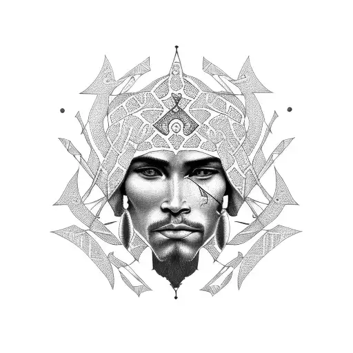 Create A Tattoo Of An Archer Surrounded By African Art Motifs In Dotwork Style