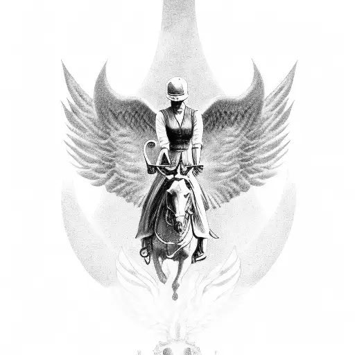 Angel Of Death Riding A Black As Coal Horse On The Battlefield