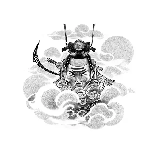 Design A Tattoo Featuring A Samurai Warrior Surrounded By Swirling Clouds