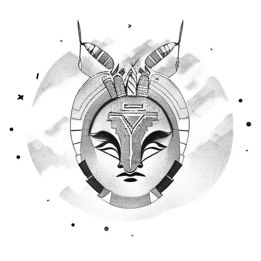 Create A Tattoo Of A Trainer Wearing An African Mask While Standing On A Cloud