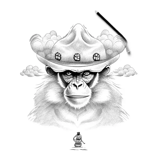 An Monkey On A Cloud With A Straw Hat