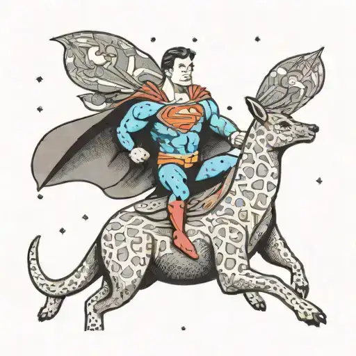 Superman Riding A Kangaroo Through A Galaxy Filled With 90S Cartoon Characters