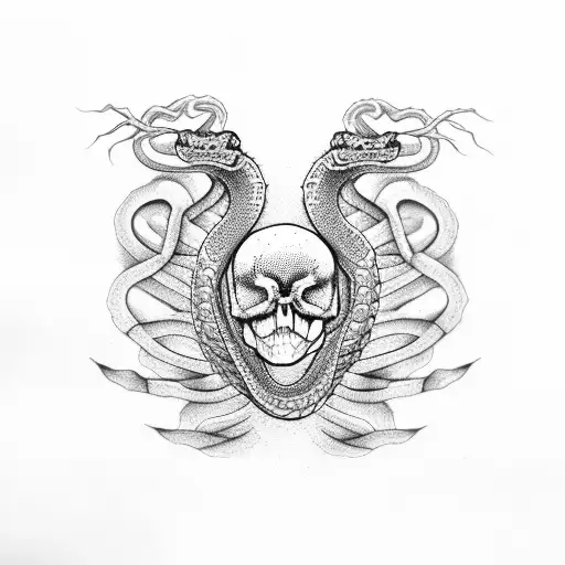 Snake Skeleton Wrapped Around Spine