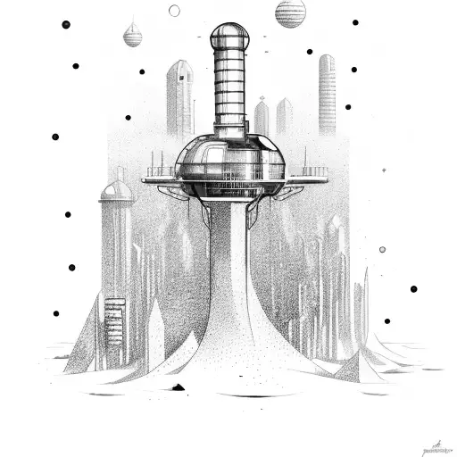 A Futuristic Cityscape With A Prominent Modern Water Tower