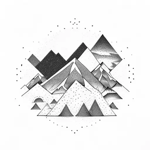A Geometric Mountain Range With A Sunburst