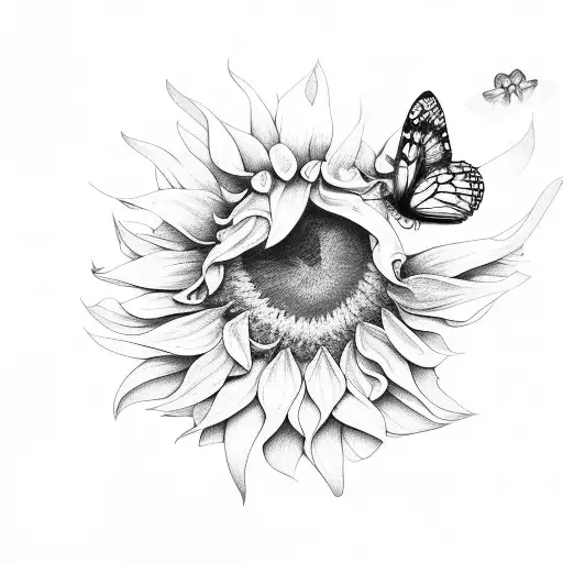 Sunflower With 6 Butterflys