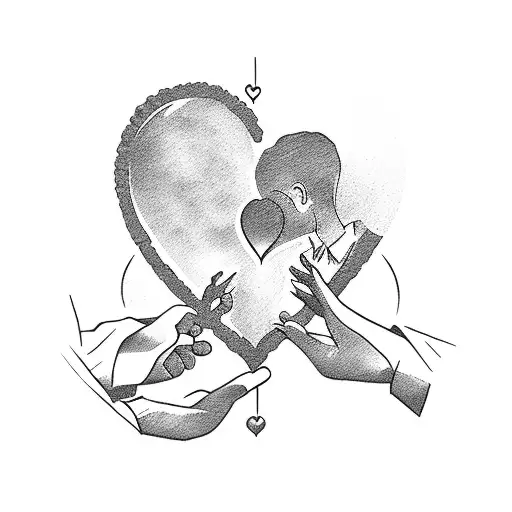 A Silhouette Of A Family Holding Hands With A Heart-shaped Wine Bottle In The Background