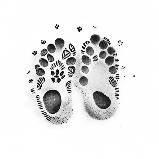 Paw Print And Baby Footprint