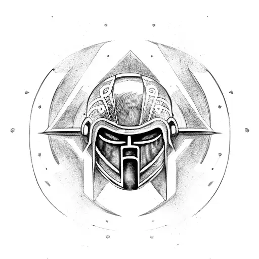 A Spartan Helmet Adorned With Intricate Rock Music Symbols And Lightning Bolts