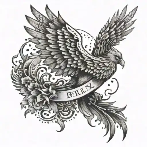 A Phoenix Rising From The Ashes With The Word 'Felix' Incorporated Into The Design