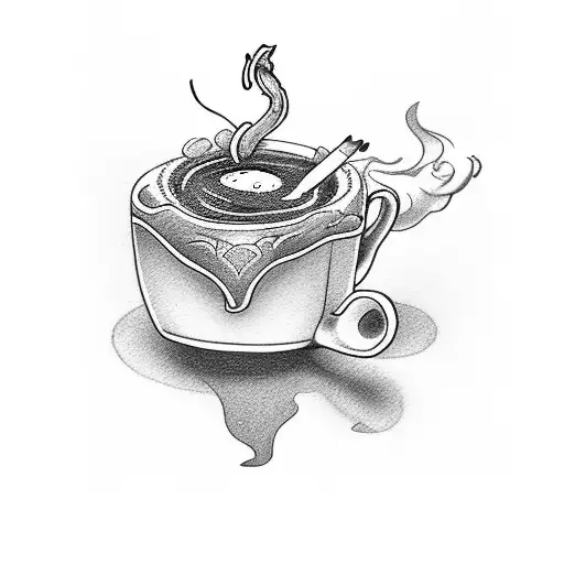 Cartoon Smurf Smoking A Doobie And Cup Of Coffee In Other Hand Weari