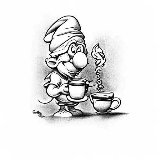 Cartoon Smurf Smoking A Joint And Cup Of Coffee In Other Hand Weari