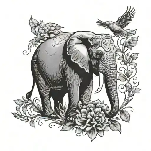 Elephant And Cardinal Perched