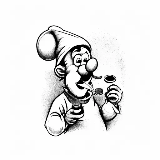 Cartoon Smurf Smoking A Cigar And Cup Of Coffee In Other Hand Weari