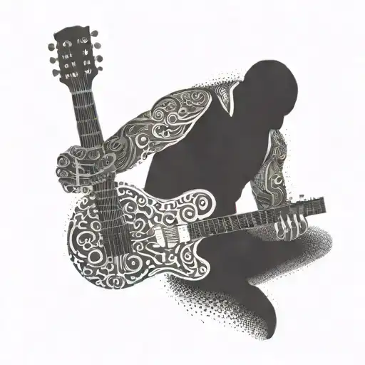 A Fitness Enthusiast Playing A Guitar With Arabic Calligraphy Surrounding Them